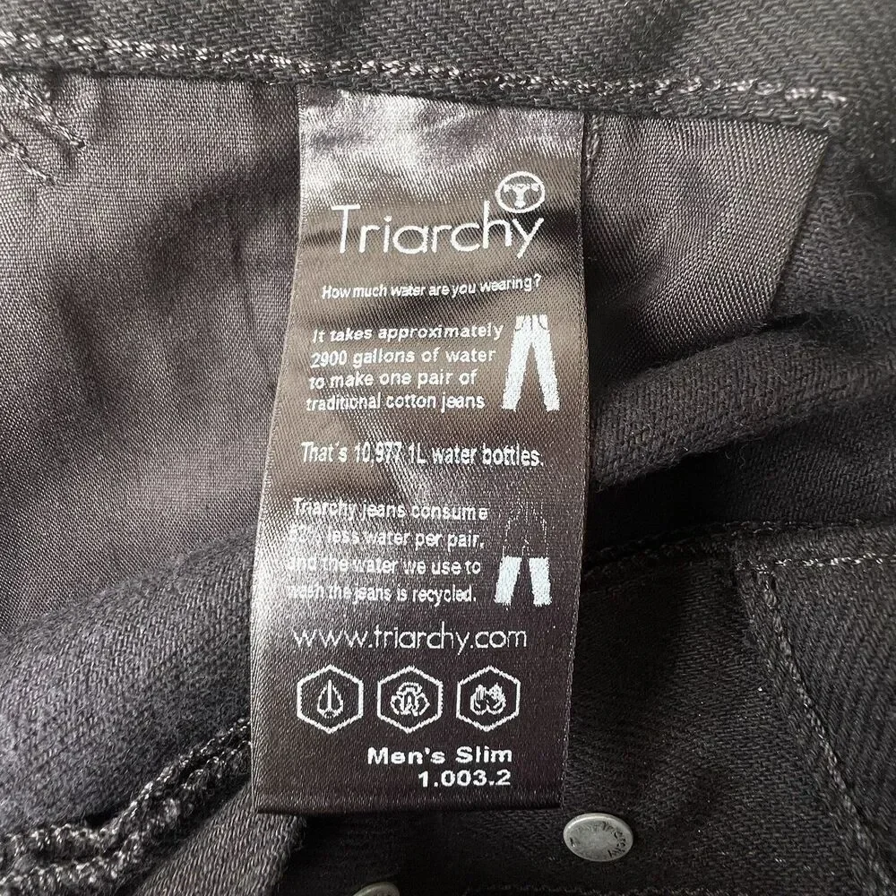 Triarchy Jeans Men 36 Slim Straight Stretch black  country Dark Denim Button Fly